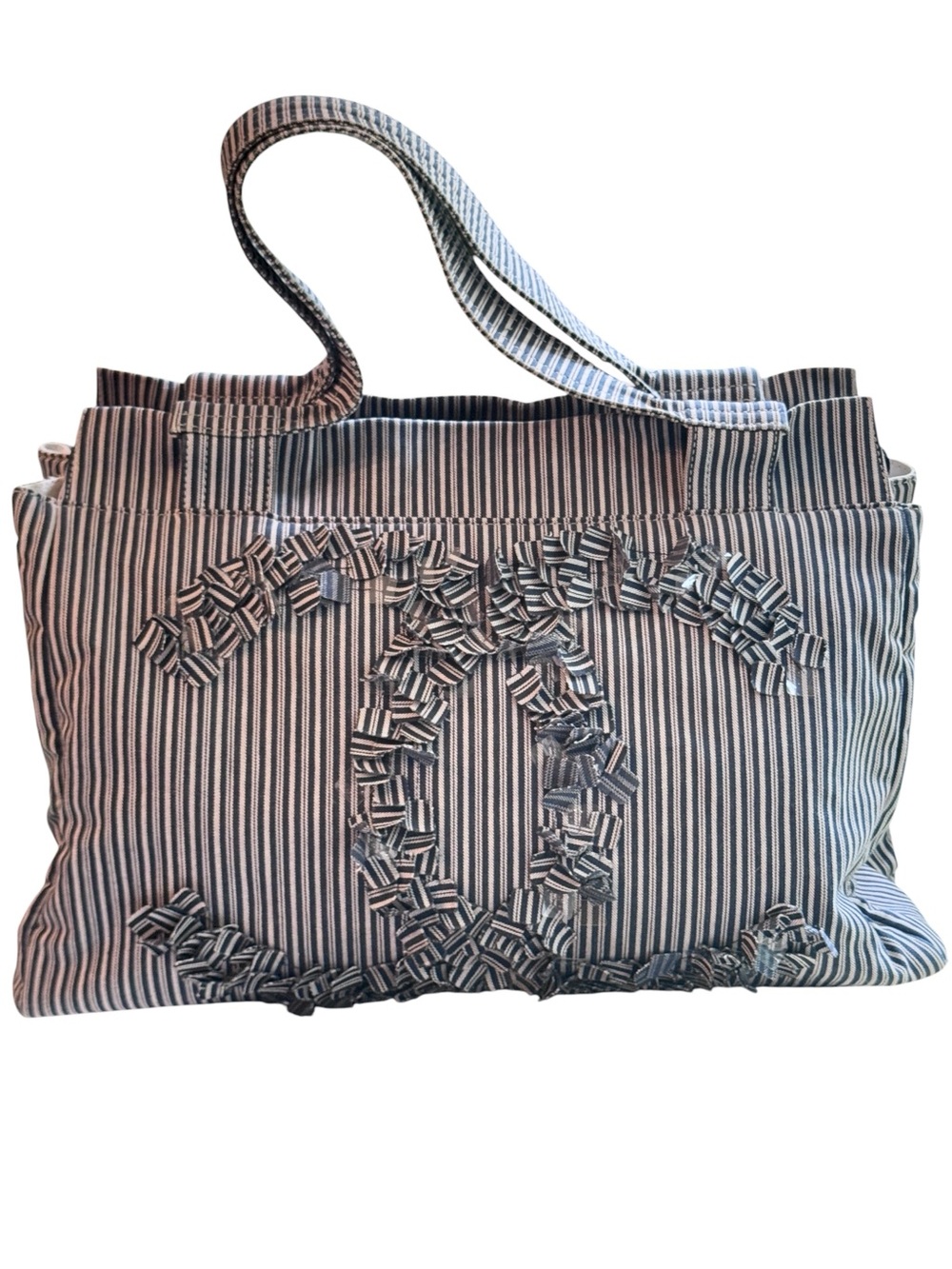 Chanel Striped Chambray Blue & Beige Canvas Tote